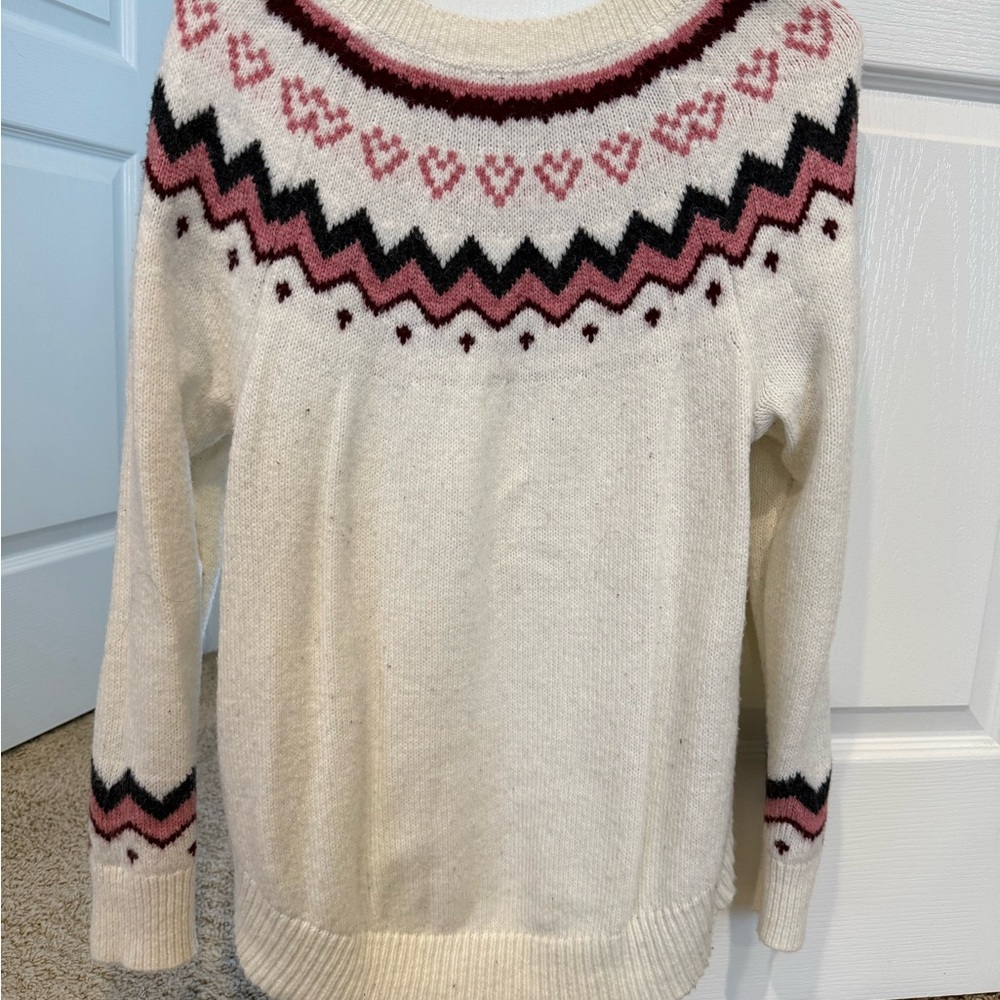 LOFT Cream Sweater with Pink and Black Pattern